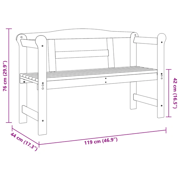 Външна пейка Акациева 119x76x44 см Масивна дървесина - VL4012186 - Image 9