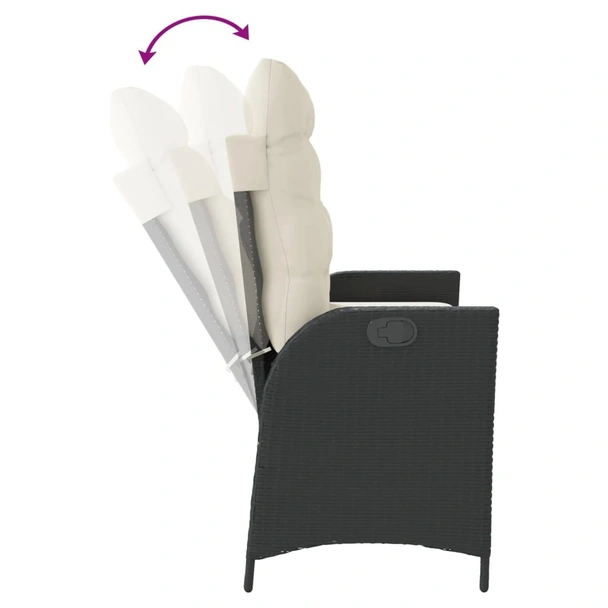 Накланяща се градинска пейка с възглавници черен полиратан - VL368235 - Image 6