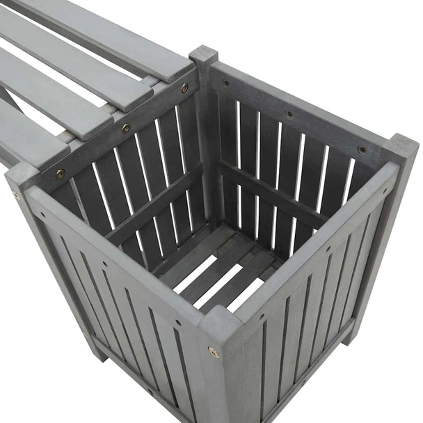 Градинска пейка с 2 плантера, 150 см, акация масив, сива - VL311823 - Image 6