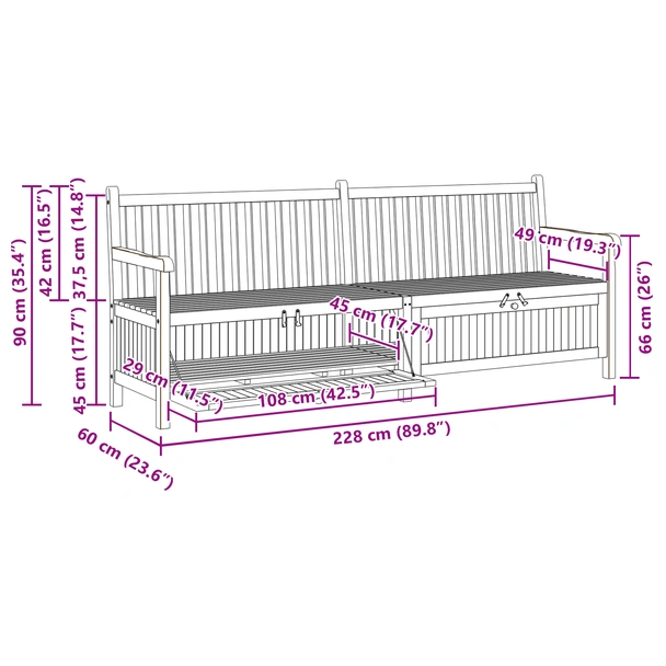 Градинска Пейка за Съхранение Кафяво 228 x 60 x 90 см - VL42001962 - Image 12