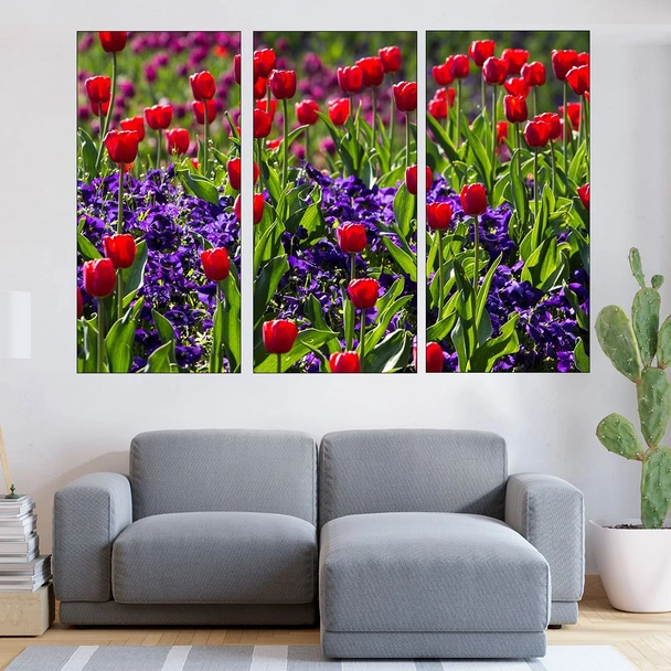 Градина с червени лалета - картина пано за стена - Image 2
