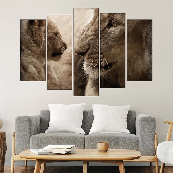 Лъв със своето бебе - картина пано за стена - Image 3