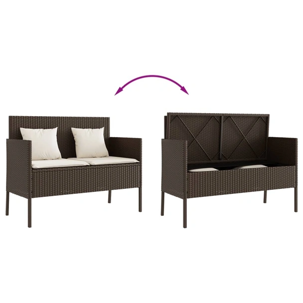 Градинска пейка с възглавници, кафява, полиратан - VL365772 - Image 7