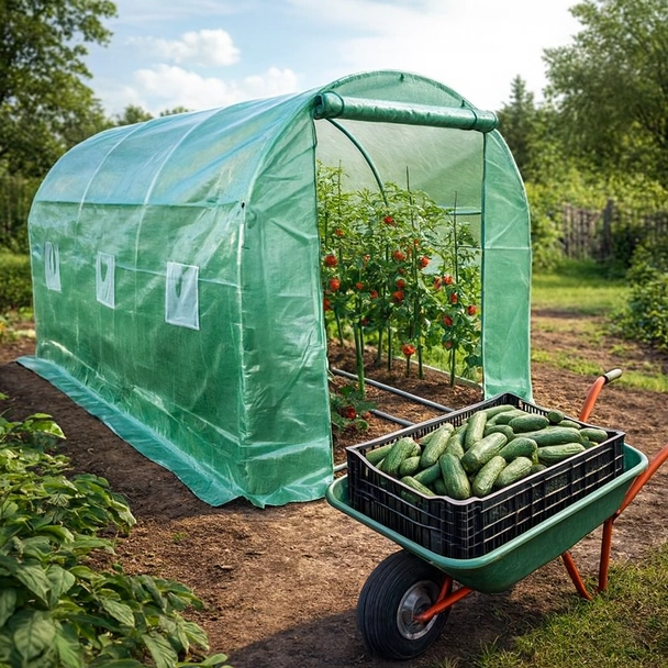 Тунелна оранжерия с армирано покривало 4x2.5x2 м (10 м2) - Image 2