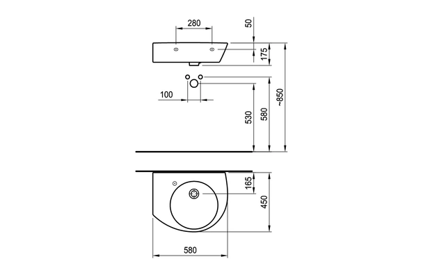Умивалник 580х450 с 1 отвор в ляво - Image 2