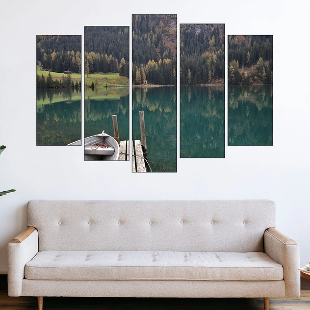 Алпите - лодка в езерото - картина пано за стена - Image 3