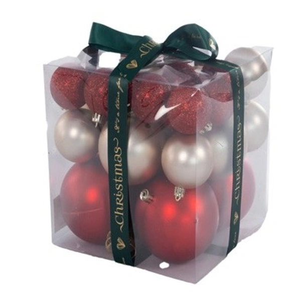 Коледни топки Ø5/6/8/10 см Празнично червено/бронз 29 бр. - Image 2