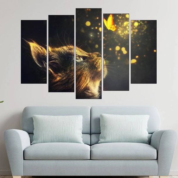 Коте и пеперуда  - картина пано за стена - Image 3