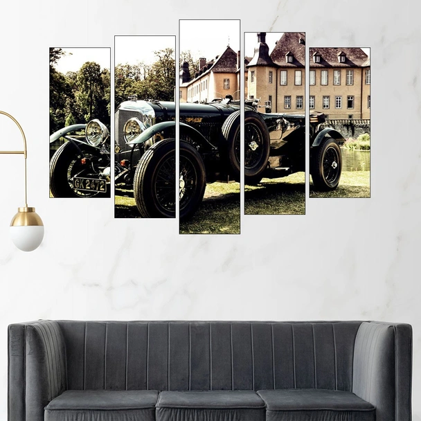 Ретро автомобил пред замък - картина пано за стена - Image 3