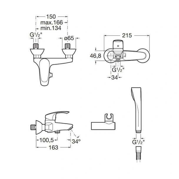 Стенен смесител за вана/душ A5A0107C00 Monodin-N ROCA - Image 2