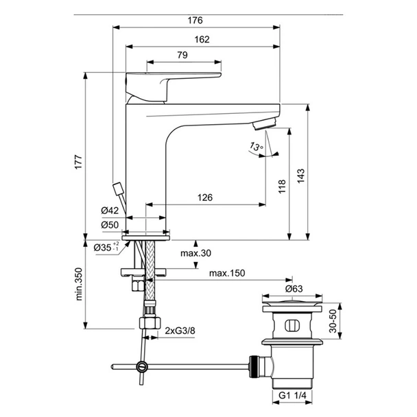 Стоящ смесител за умивалник с изпразнител черен мат Tyria Vidima - Image 3