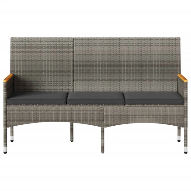 Градинска пейка 3-местна с възглавници сив полиратан - VL365442 - Image 4