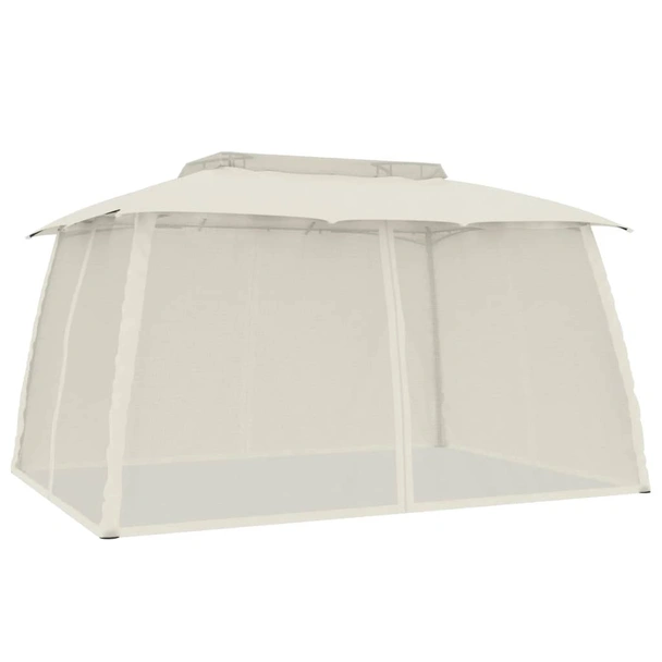 Шатра двоен покрив и мрежести стени кремав 3,93x2,93 м стомана - Image 2