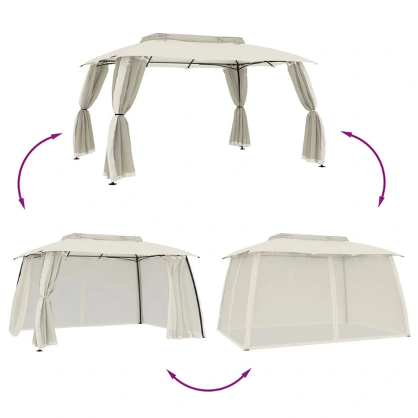 Шатра двоен покрив и мрежести стени кремав 3,93x2,93 м стомана - Image 6