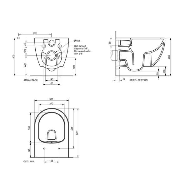 Окачена тоалетна чиния Rimless гланц Hill SERAMIKSAN - Image 3