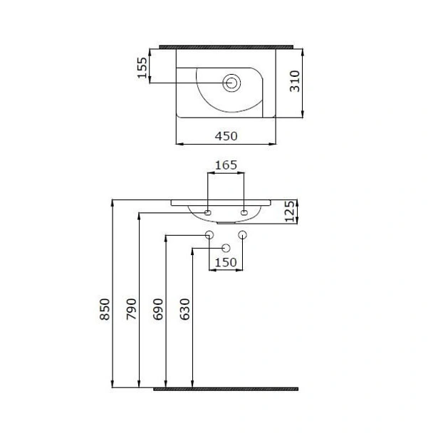 Умивалник за стена или плот Taormina Arch 45х31см бял гланц BOCCHI - Image 2