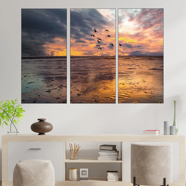Залез и птици над водата - картина пано за стена - Image 2