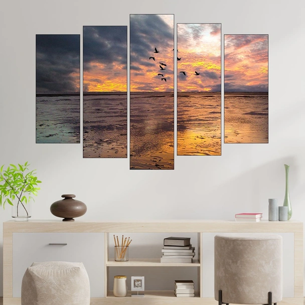 Залез и птици над водата - картина пано за стена - Image 3