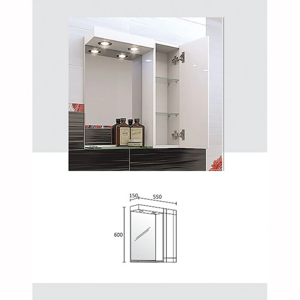 Горен шкаф за баня с LED осветление - Рила - TRIANO - Image 2