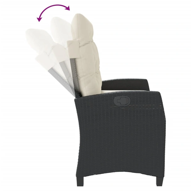 Накланяща се градинска пейка с възглавници черен полиратан - VL368225 - Image 6