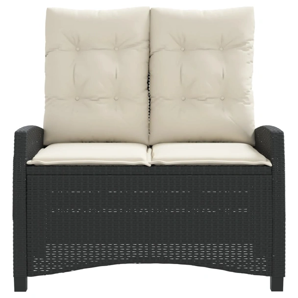 Накланяща се градинска пейка с възглавници черен полиратан - VL368225 - Image 3