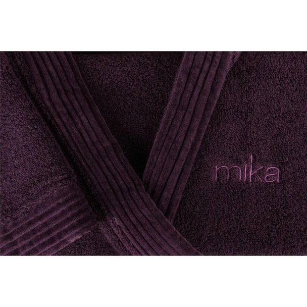 Плюшен халат за баня с качулка тъмнолилав L MIKA - Image 2