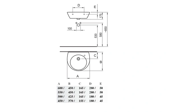 Умивалник хепибат 550х450 с 1 отвор в дясно - Image 2