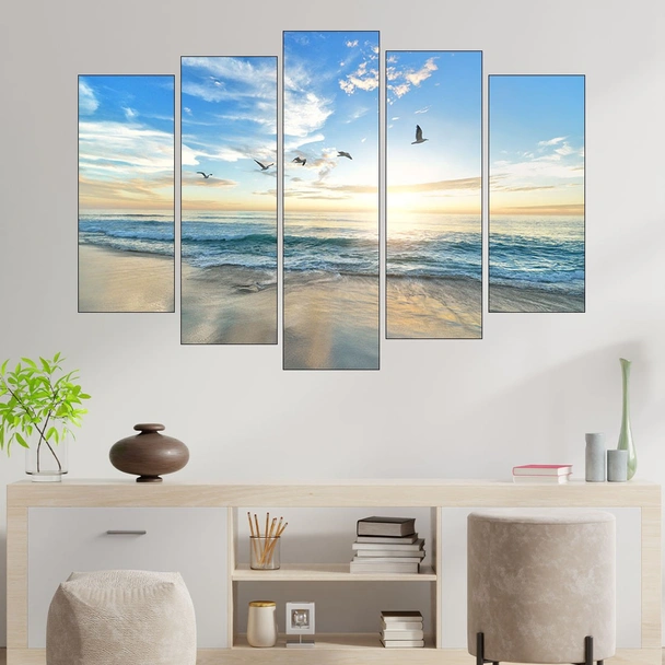 Изгрев и птици край морето - картина пано за стена - Image 3