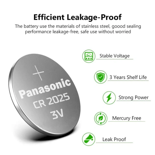 Бутонна литиева батерия Panasonic CR2025 3V 2 бр. - Image 2