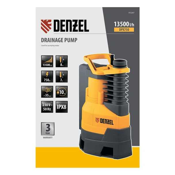 Дренажна помпа750 W 13500 л/ч DPХ750 DENZEL - Image 6