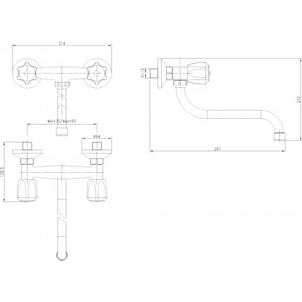 Долен стенен месингов смесител за кухня Дунав INTER CERAMIC - Image 3