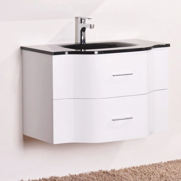 Комплект шкаф за баня с черен стъклен умивалник 8080в