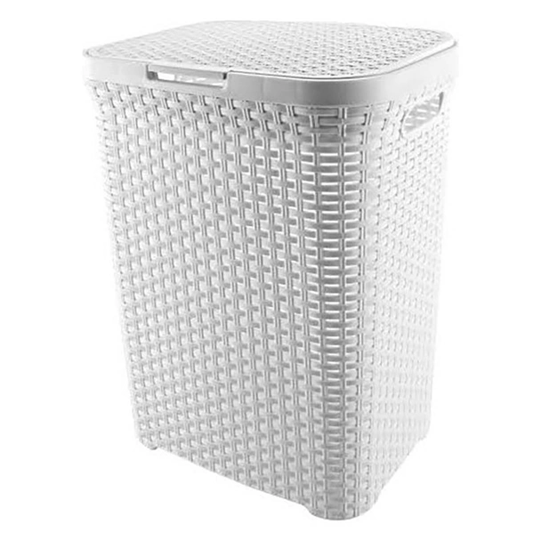 Кош за пране с капак ратан 55 л бял VIOLET HOUSE