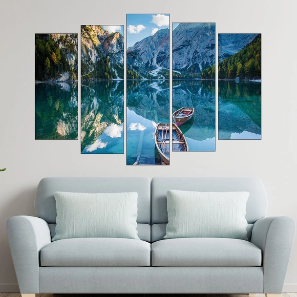 Лодка в планинско езеро - картина пано за стена - Image 3
