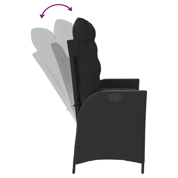 Накланяща се градинска пейка с възглавници черен полиратан - VL368236 - Image 6