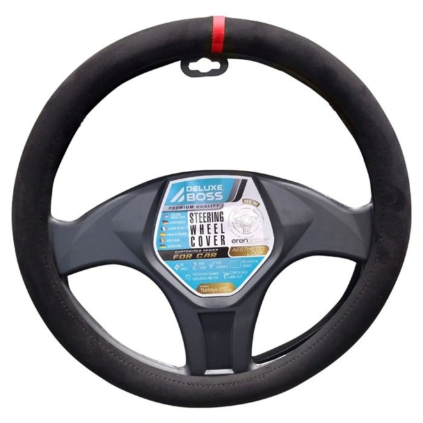 Калъф за волан 38 см велур черно с червено BOSS