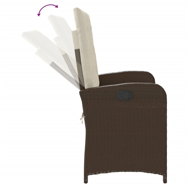 Накланяща се градинска пейка с възглавници кафяв полиратан - VL368217 - Image 6