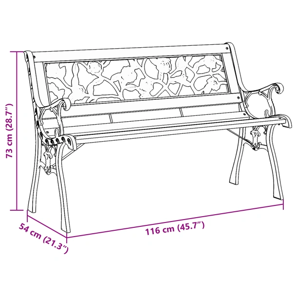 Пейка за градина с облегалка с розов мотив 116 см Дърво - VL319570 - Image 8