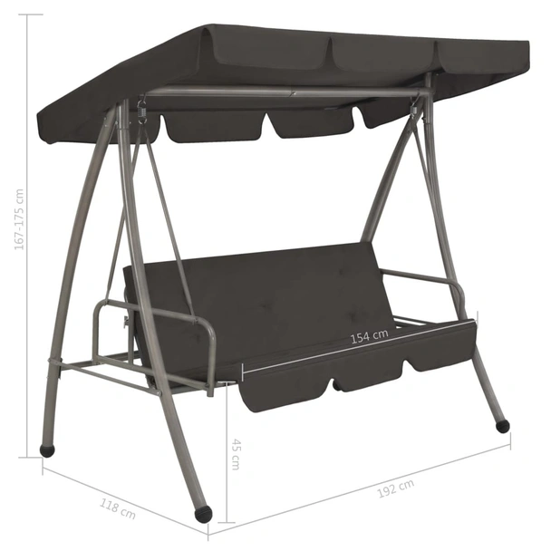 Градинска люлка със сенник, антрацит, 192x118x175 см, стомана - Image 8