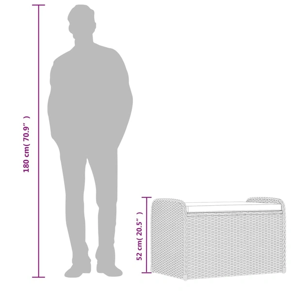Пейка за съхранение с възглавница сива 80x51x52 см полиратан - VL365731 - Image 10