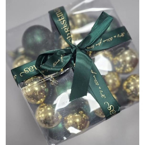 Коледни топки Ø5/6/8/10 см Перлено зелено/златно 29 бр. - Image 3