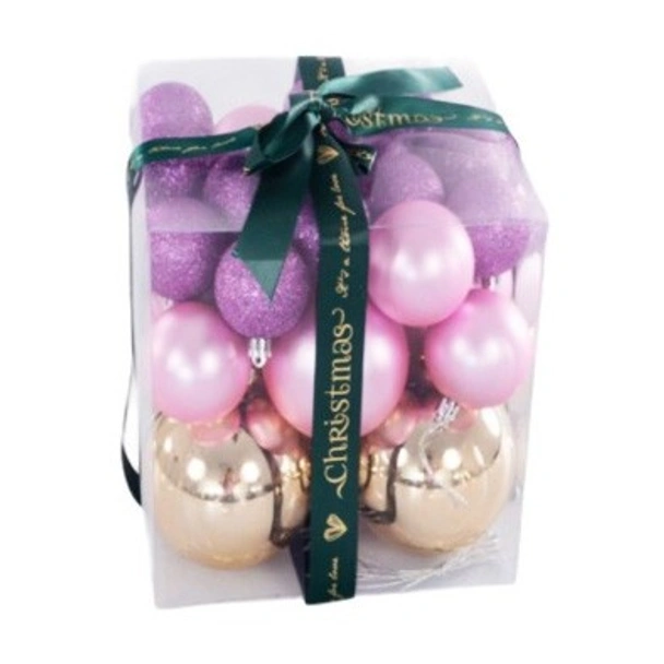 Коледни топки Ø5/6/8/10 см Сияйна фуксия/златно 29 бр. - Image 2