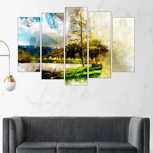 Акварел на лодка в езерото - картина пано за стена - Image 3