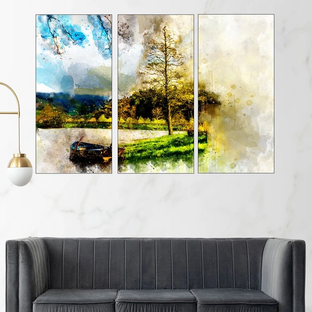 Акварел на лодка в езерото - картина пано за стена - Image 2