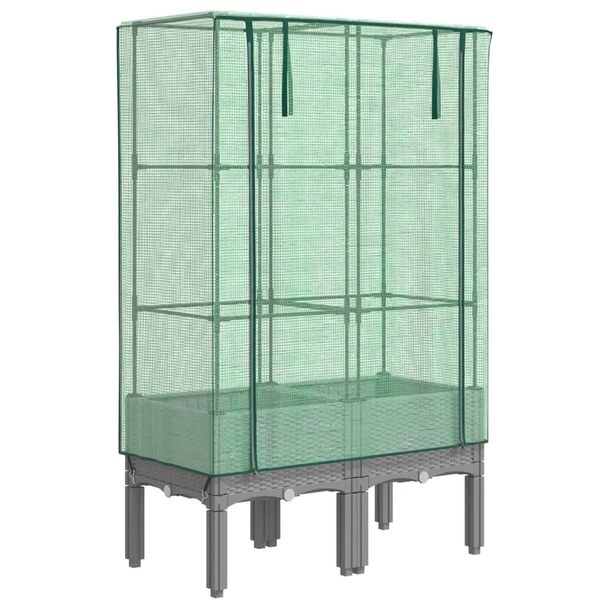 Повдигната леха с покривало,  80x40x140 см - Светлосив сандък - Image 2