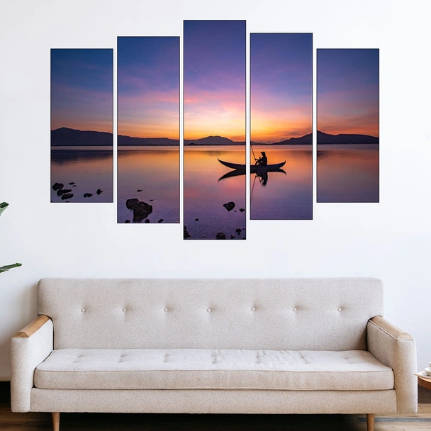 Рибар с лодка по залез - картина пано за стена - Image 3