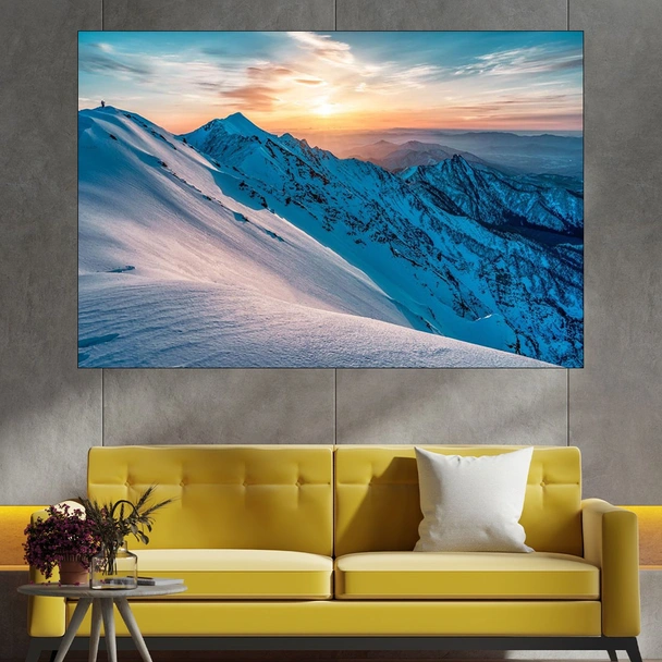 Изгрев над снежни върхове - картина пано за стена