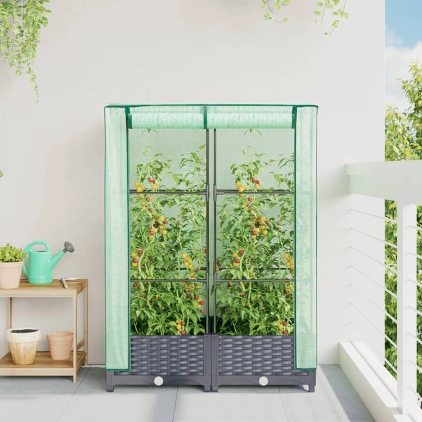 Повдигната леха с покривало, 80x40x123 см - синьо сив сандък - Image 3