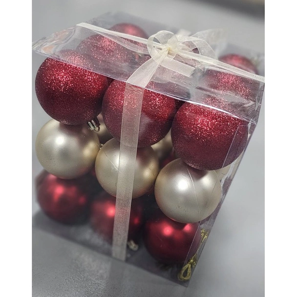 Коледни топки Ø7 см Празнично червено/бронз 27 бр. - Image 2