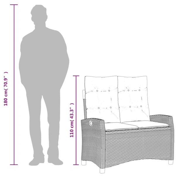 Накланяща се градинска пейка с възглавници сив полиратан - VL368228 - Image 9